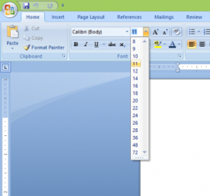 Smallest and Largest font size in word - Font Size tool opened in Word 2007 screen