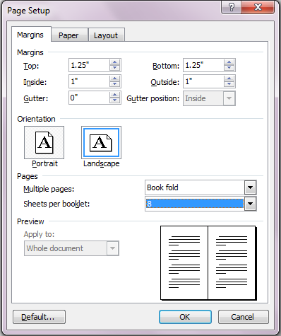 Book fold on Page Setup Dialog Box