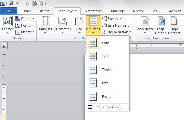 Columns Options in Word 2010
