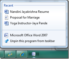 Jump List in Windows 7