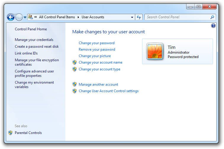 User Accounts Windows