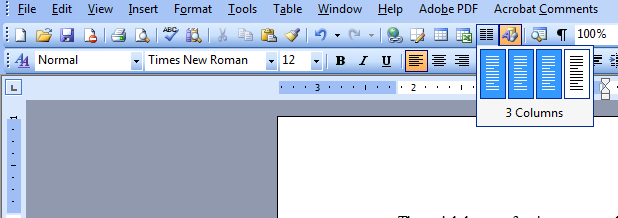 Columns Tool on Standard Toolbar