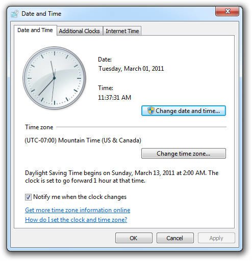 Date and Time Tool Windows