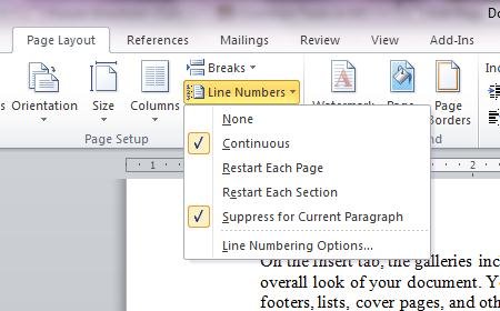 Line Numbers in Word 2010