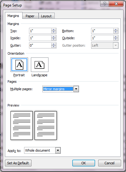 Mirror Margins in Page Setup Dialog Box