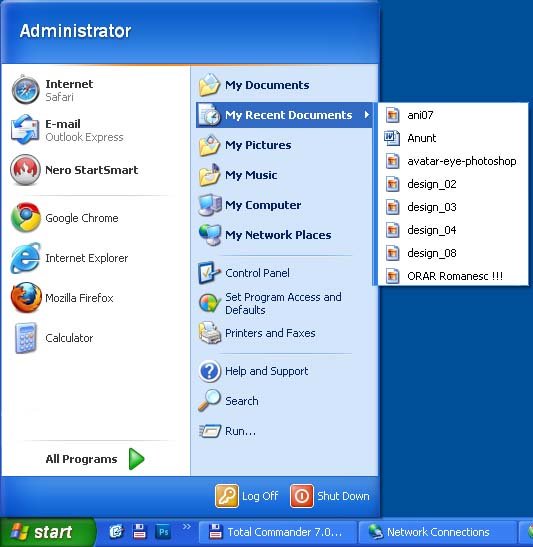 Recent Documents Windows XP